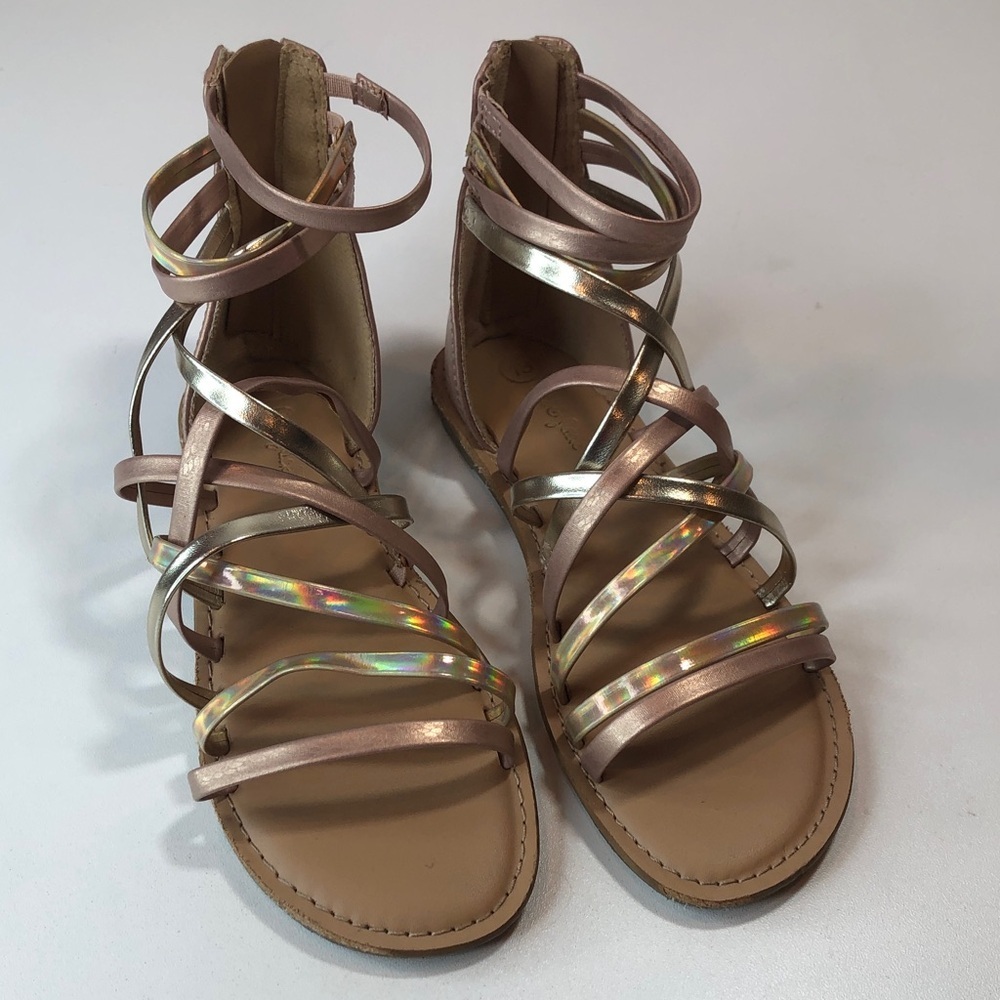 Cat & Jack Gladiator Metallic Ankle Strap Back Zipper Sandals Rose Gold Girls 13